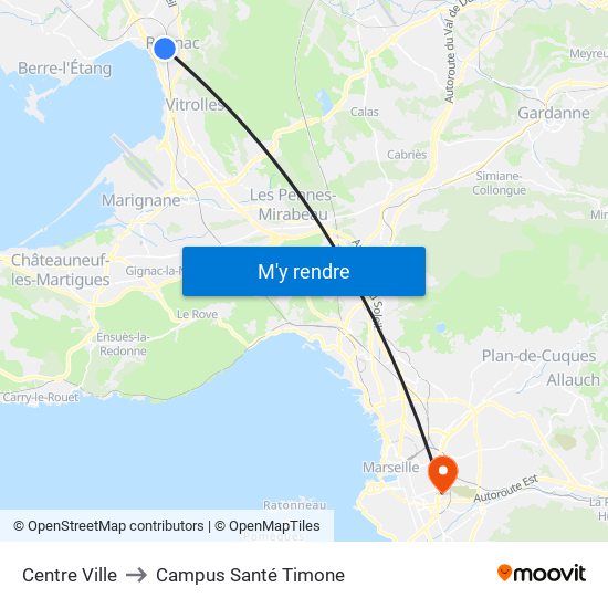 Centre Ville to Campus Santé Timone map