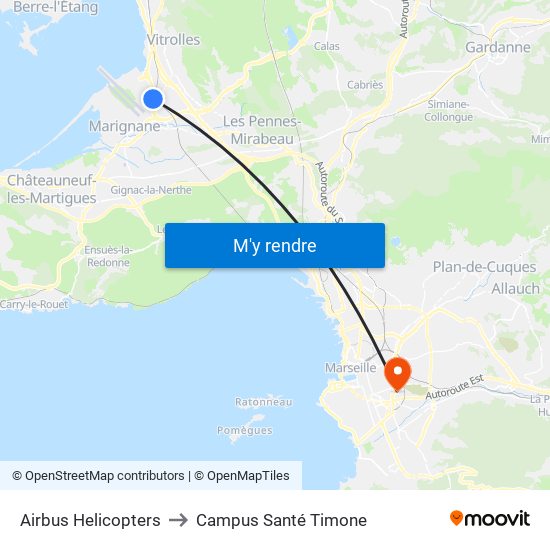 Airbus Helicopters to Campus Santé Timone map