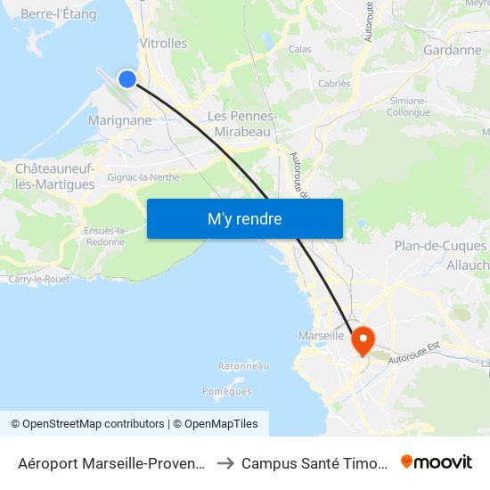 Aéroport Marseille-Provence to Campus Santé Timone map