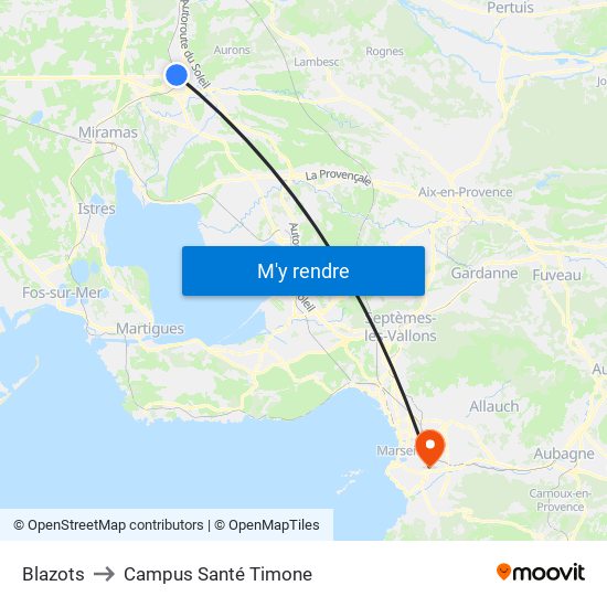 Blazots to Campus Santé Timone map