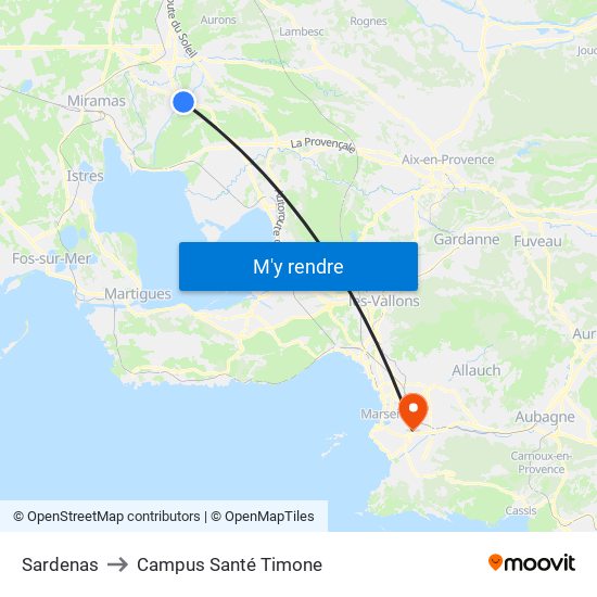 Sardenas to Campus Santé Timone map