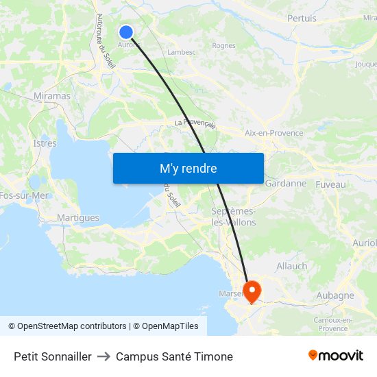 Petit Sonnailler to Campus Santé Timone map