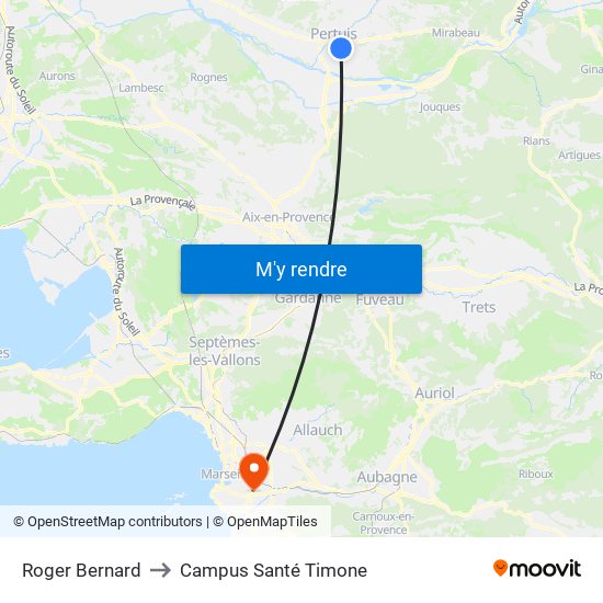 Roger Bernard to Campus Santé Timone map