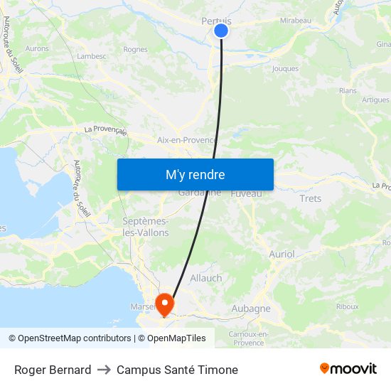 Roger Bernard to Campus Santé Timone map