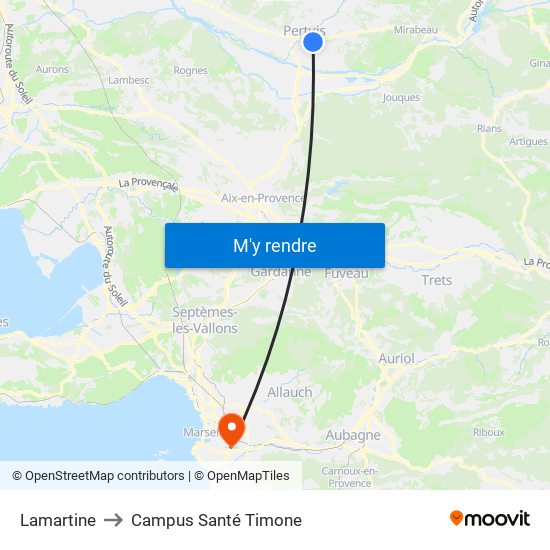 Lamartine to Campus Santé Timone map