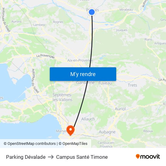 Parking Dévalade to Campus Santé Timone map