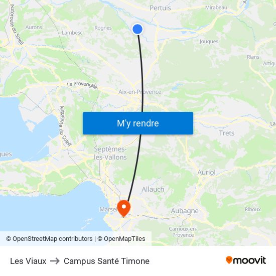 Les Viaux to Campus Santé Timone map