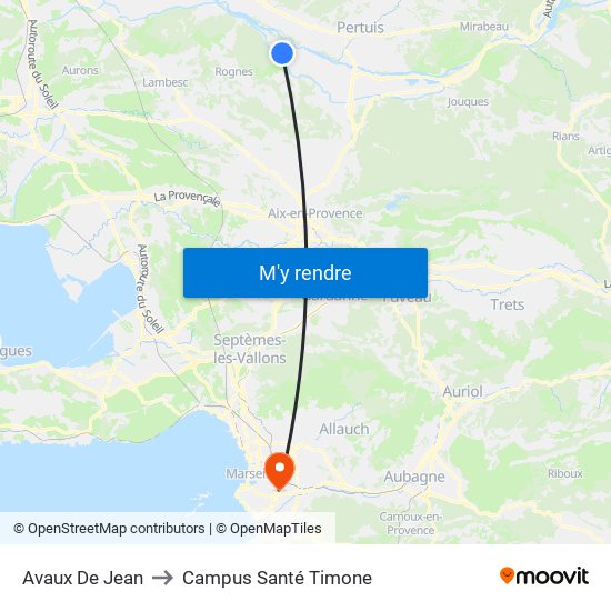 Avaux De Jean to Campus Santé Timone map