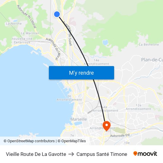 Vieille Route De La Gavotte to Campus Santé Timone map