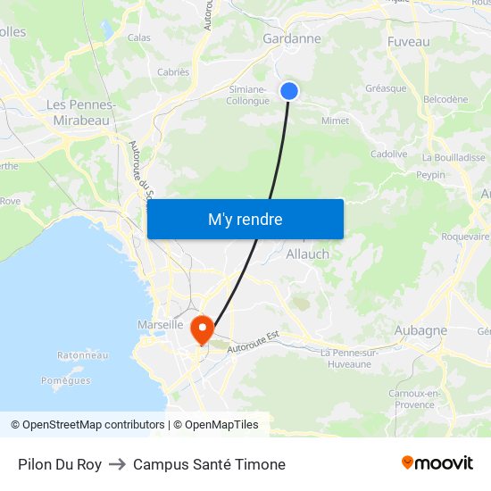 Pilon Du Roy to Campus Santé Timone map