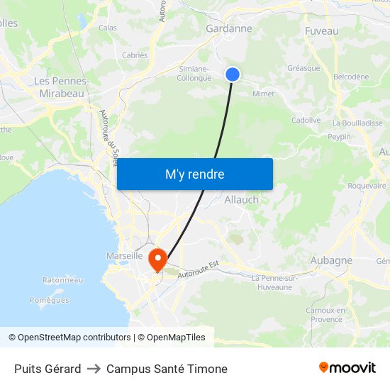 Puits Gérard to Campus Santé Timone map