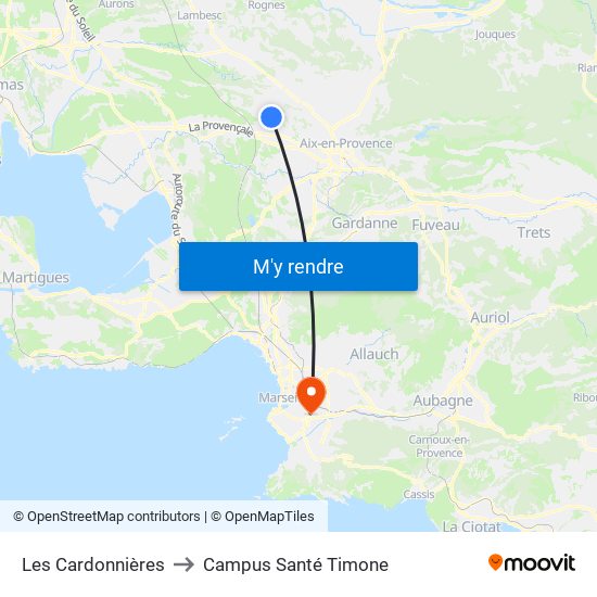 Les Cardonnières to Campus Santé Timone map