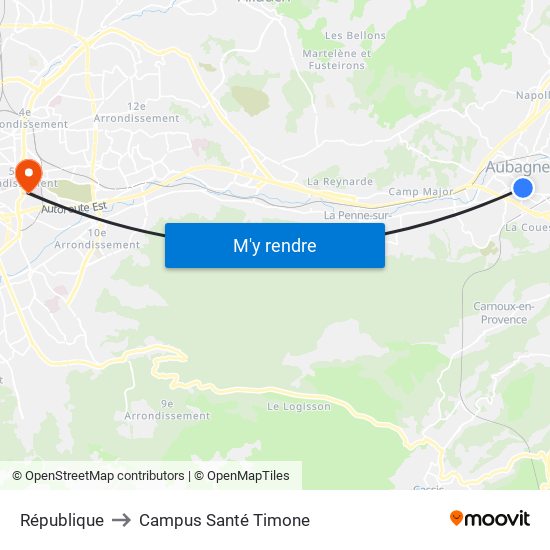 République to Campus Santé Timone map