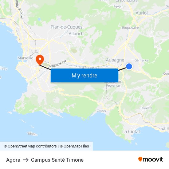 Agora to Campus Santé Timone map