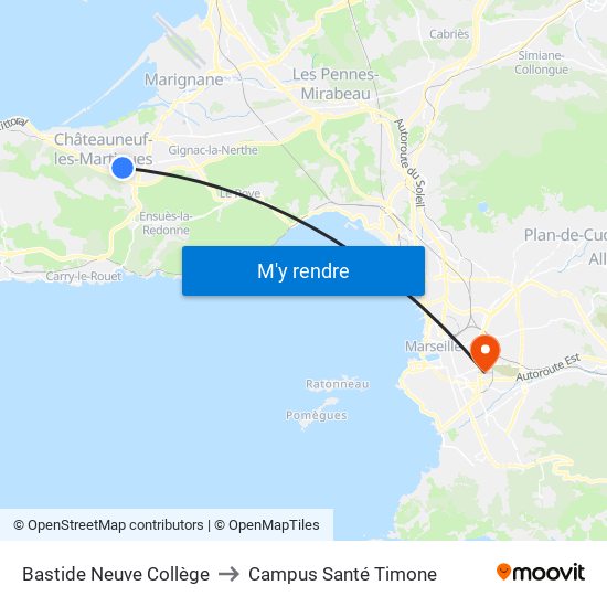 Bastide Neuve Collège to Campus Santé Timone map