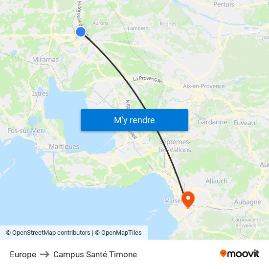 Europe to Campus Santé Timone map
