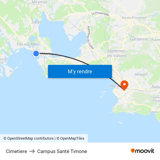 Cimetiere to Campus Santé Timone map