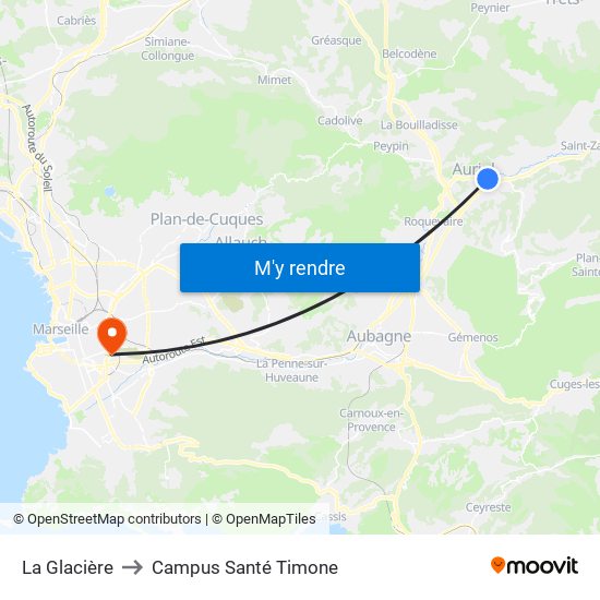 La Glacière to Campus Santé Timone map