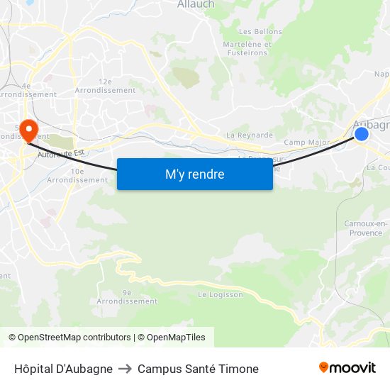 Hôpital D'Aubagne to Campus Santé Timone map