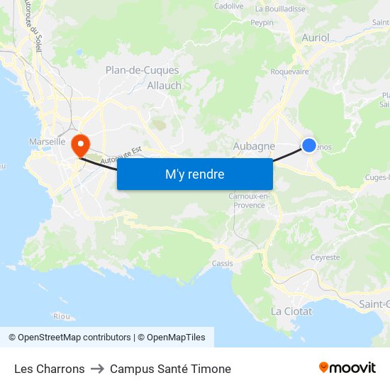 Les Charrons to Campus Santé Timone map