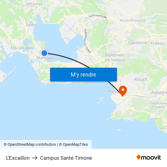 L'Escaillon to Campus Santé Timone map
