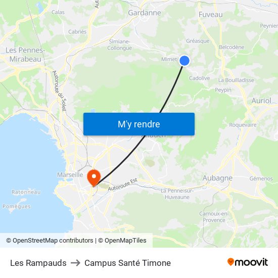 Les Rampauds to Campus Santé Timone map