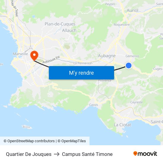 Quartier De Jouques to Campus Santé Timone map