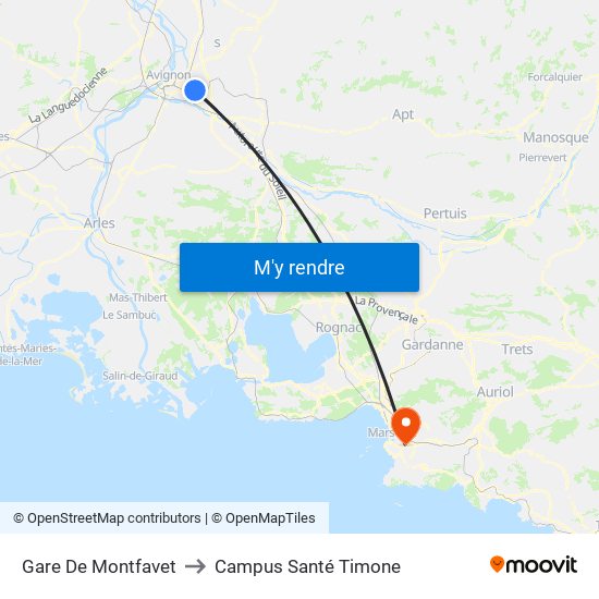 Gare De Montfavet to Campus Santé Timone map