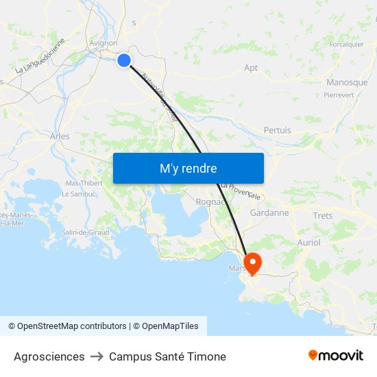 Agrosciences to Campus Santé Timone map