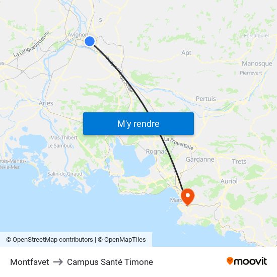 Montfavet to Campus Santé Timone map