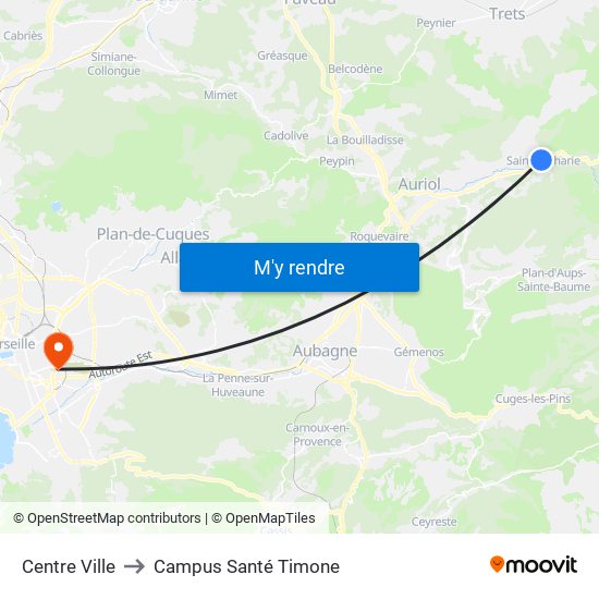 Centre Ville to Campus Santé Timone map