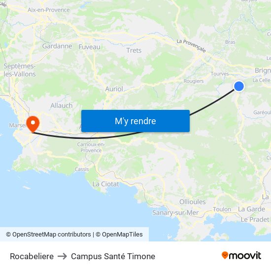 Rocabeliere to Campus Santé Timone map