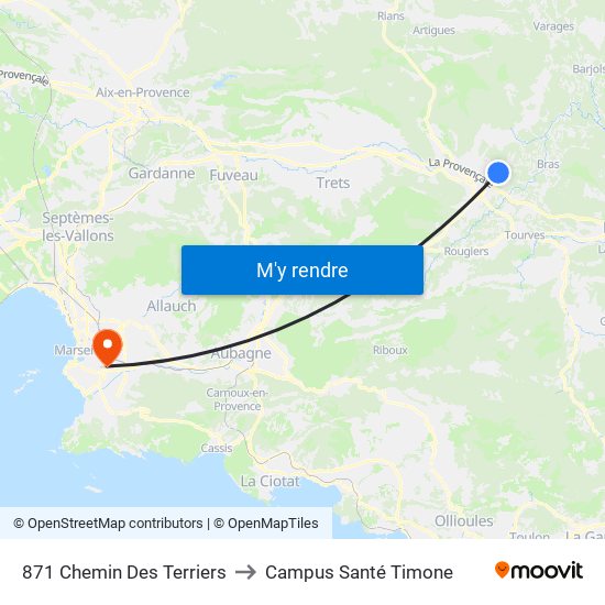 871 Chemin Des Terriers to Campus Santé Timone map