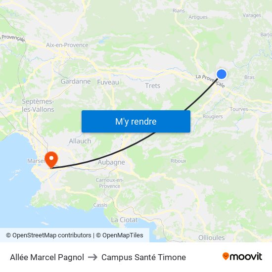 Allée Marcel Pagnol to Campus Santé Timone map