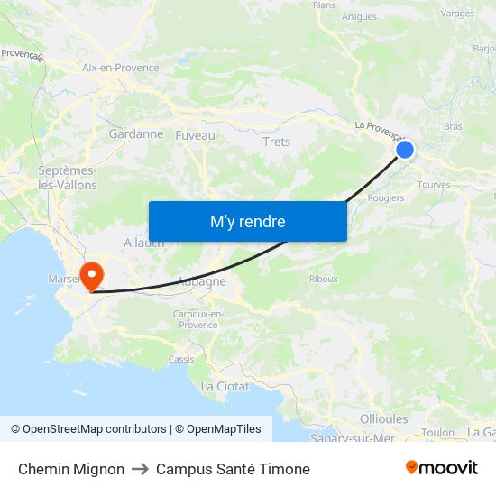 Chemin Mignon to Campus Santé Timone map