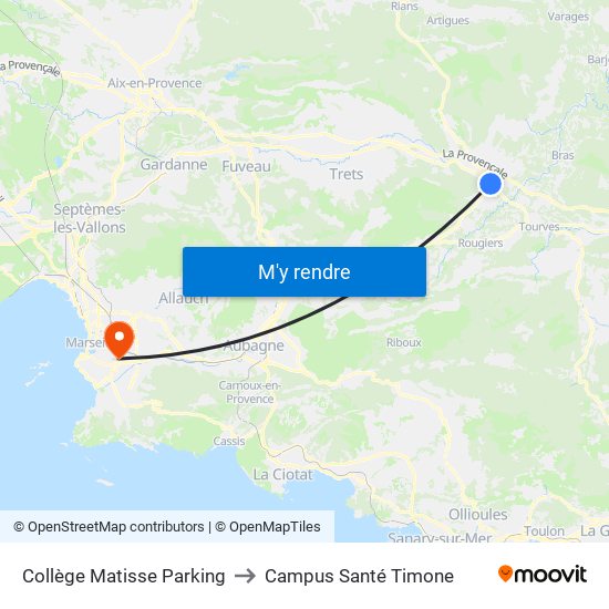 Collège Matisse Parking to Campus Santé Timone map