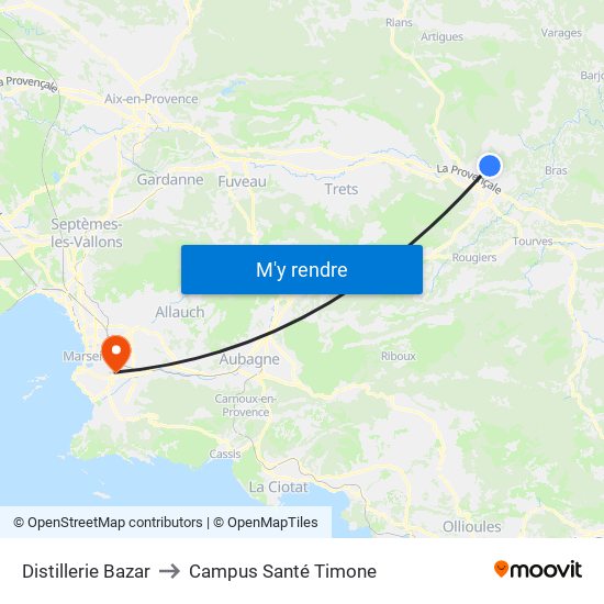 Distillerie Bazar to Campus Santé Timone map