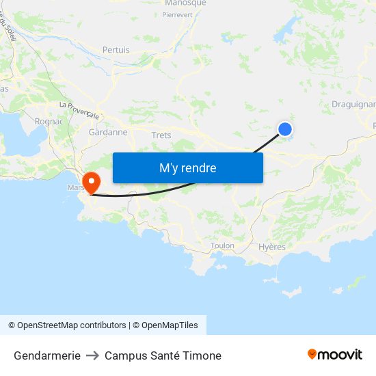 Gendarmerie to Campus Santé Timone map