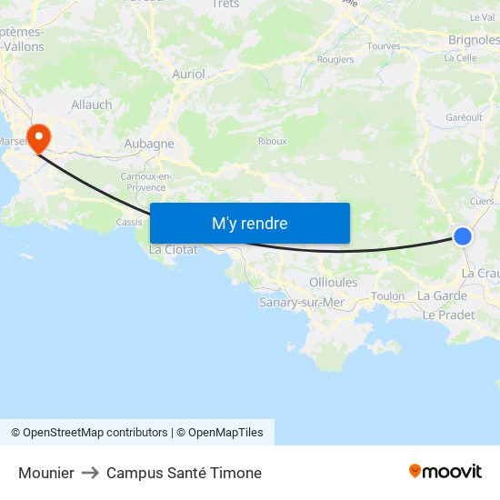 Mounier to Campus Santé Timone map
