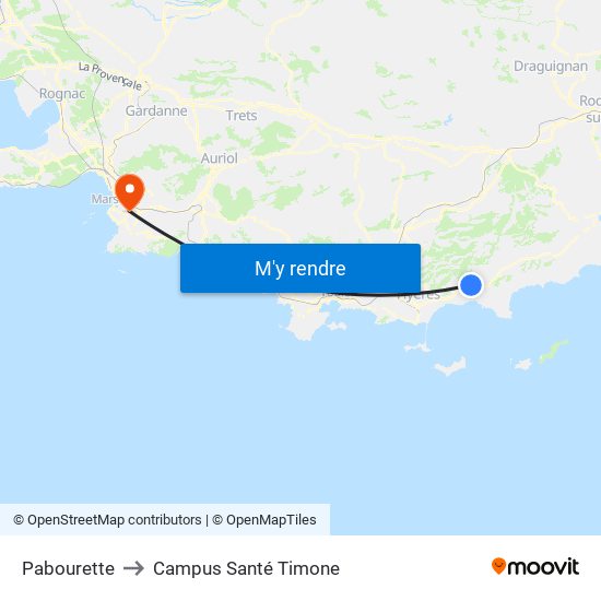 Pabourette to Campus Santé Timone map