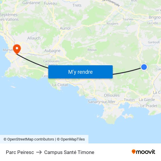 Parc Peiresc to Campus Santé Timone map