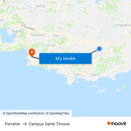 Perratier to Campus Santé Timone map