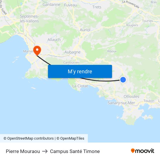 Pierre Mouraou to Campus Santé Timone map