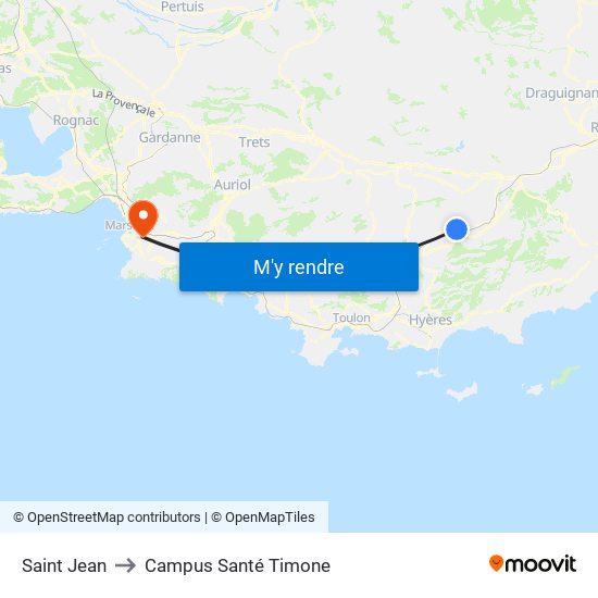 Saint Jean to Campus Santé Timone map