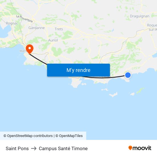 Saint Pons to Campus Santé Timone map