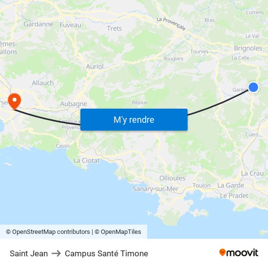 Saint Jean to Campus Santé Timone map