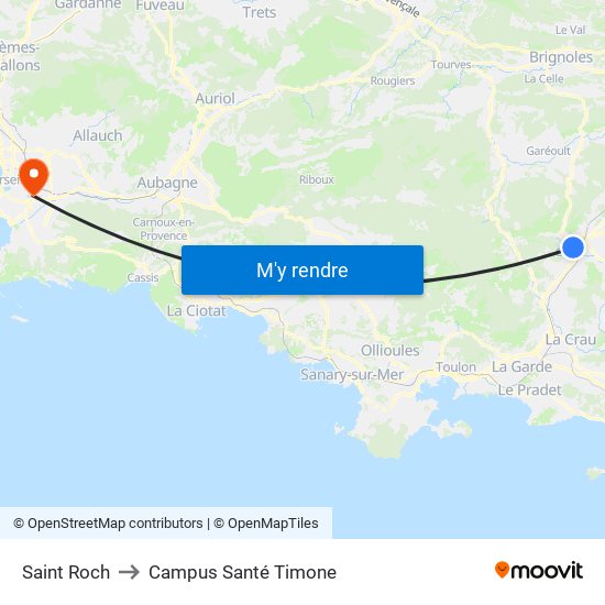 Saint Roch to Campus Santé Timone map