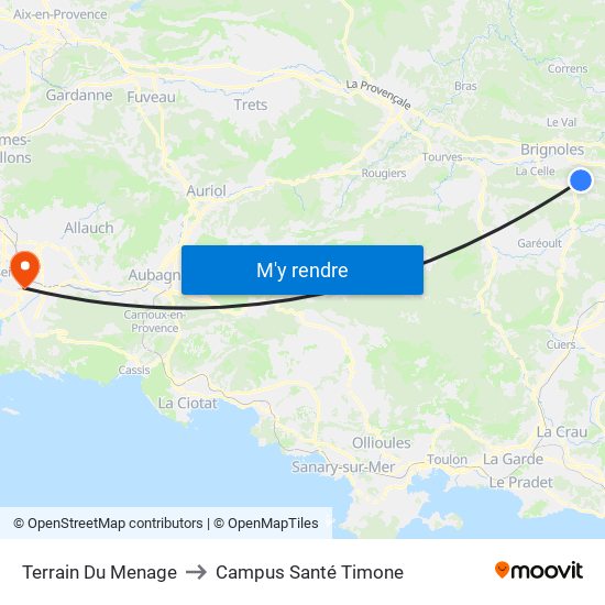 Terrain Du Menage to Campus Santé Timone map
