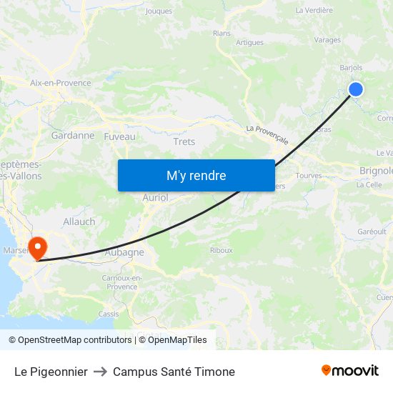 Le Pigeonnier to Campus Santé Timone map