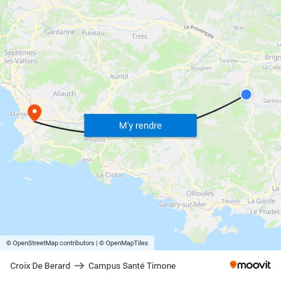 Croix De Berard to Campus Santé Timone map